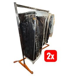 Two Large Metal Clothing Racks On Wheels (A)