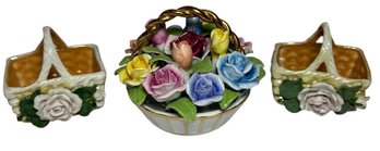 Porcelain Small Flower Basket Figurine 3pc (K)