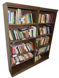 Tall Wooden Five Shelf Bookcase Pair With Braided Carved Accents (O1)