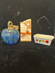 Blown Glass Pumpkin, Nantucket Mini Ceramic Loaf Dish, And To Do List Paper