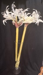 Faux Amaryllis In Lucite And Glass Vase