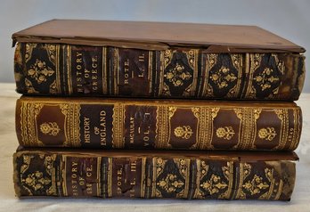 Embossed Leather Bound Antique History Books Of Greece And England