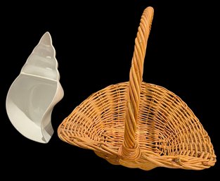Large Basket And Sea Shell Serving Dish...