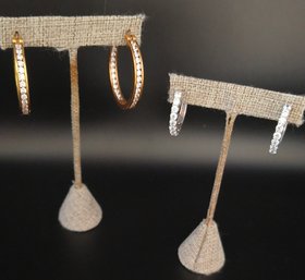 2 Pairs Of Sterling Hoop Earrings With Cubic Zirconia