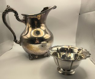 Poole Ld English Silver Plate Water Pitcher And Wakefield Condiment Serving Bowl