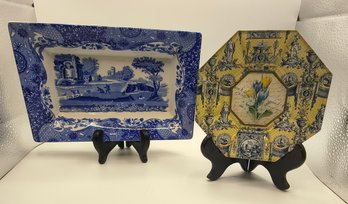 Marye Kelley Decoupage Flower Plate And Spode Blue And White Dish
