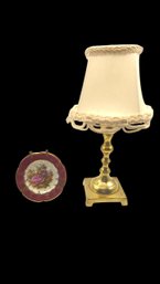 Brass Decorative Candle Holder With Lamp Shade, And A Limoges Small Dish
