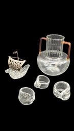 Antique Crystal Glass Sterling Silver Salt Cellar, Glass Vase With Amber Handles