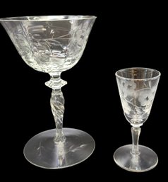 2 Vintage Etched Glassware