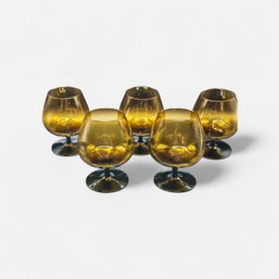 5 Amber Brandy Snifter Glasses