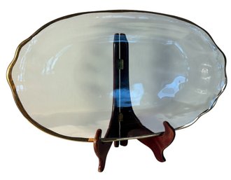 Gold Rimmed Blue Glass Serving Dish (DR)