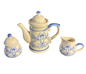 Pensilvania Dutch Blue And White Ceramic Coffee Set 3pc