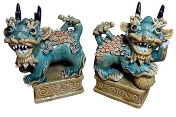 Chinese Glazed Ceramic Foo Dog Pair (B)