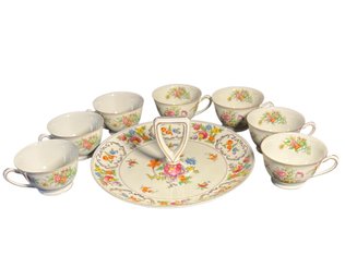 Aichi China Floral Teacups And Serving Platter 8pc