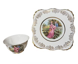Newtown English 22KT Gold Plated Serving Plate & Bowl (LR)