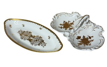 French Floral Gilded Ceramic Serving Bowls (LR)