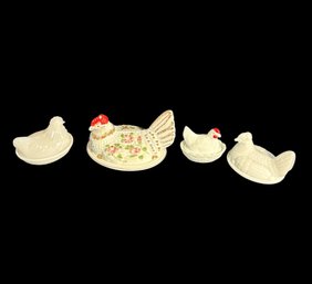 Collection Of Milk Glass Hen On A Nest Covered Dishes 4pc