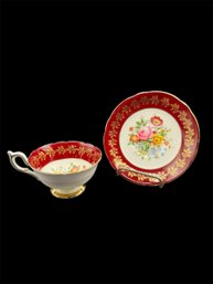 Eb Foley 1850 Red Floral Bone China Tea Cup & Saucer
