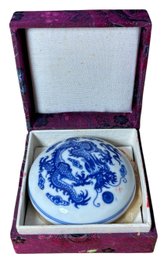 Chinese Blue & White Porcelain Container With Cinnabar Red Ink (B)