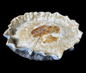 Signed Original Pottery Leaf Bowl Ruffled Edge