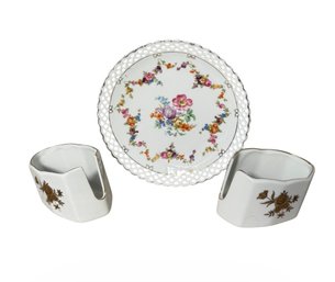 Schumann Bavarian Basketweave Floral Plate & Spoon Rests (LR)