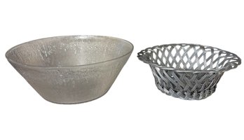 Metal Basketweave & Glacial Plastic Serving Bowl Pair (LR)