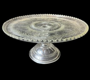 Beaded Edge Clear Glass Pedestal Cake Stand