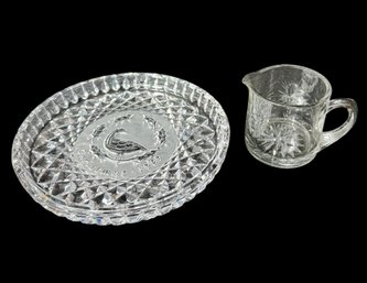 Waterford Crystal Christmas 1989 Plate & Etched Star Creamer