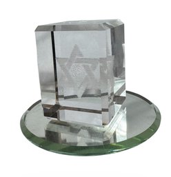 Jewish Star Of David 3D Art Glass Figurine & Mirrored Base (LR)