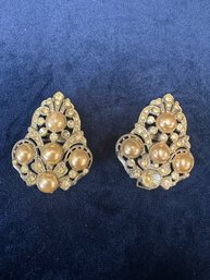 Faux Pearl And Crystal Shoe Buckles, Pair, Vintage