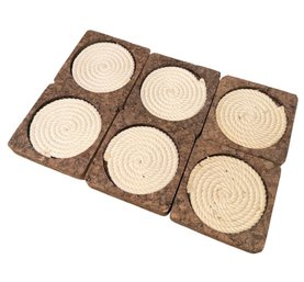 Nautical Coiled Rope & Cork Coasters 6pc Set (BLR)