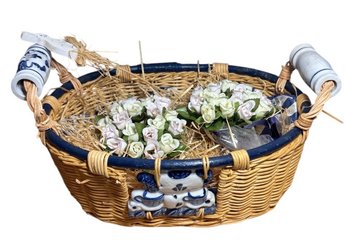 Blue Delft Wicker Basket (B)
