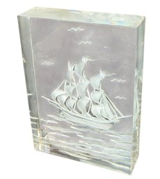 Lucite Sailing Ship Sculpture (BLR)
