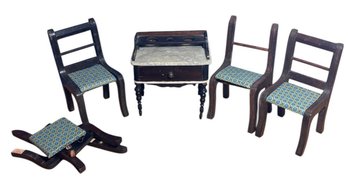 Wooden Doll Chairs & Desk 5pc (B)