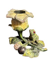 Austrian Crystal Enamel Frog Tulip Candle Holder
