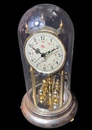 Elgin Glass Domed Anniversary Clock Porcelain Floral Dial