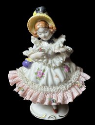 Dresden Porcelain Lace Dress Victorian Woman Figurine