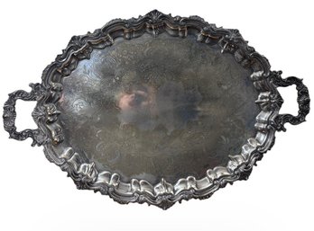 Herman T Jarecki Large Ornate Silver Plate Serving Tray (B)