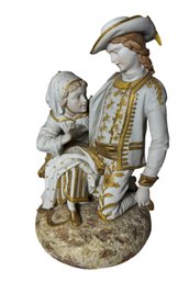 French Bisque Porcelain Gilded Couple Large Statue (LR)