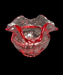 Fenton Art Glass Pink Ruffled Edge Bowl