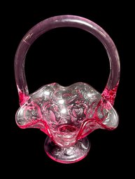 Fenton Inverted Strawberry Pink Glass Basket