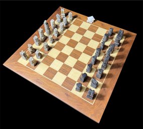 Italian Beautiful Wooden Chess Board With Stone Pieces