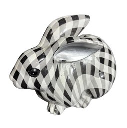 Ceramic Checkered Bunny Figurine With Resin Base
