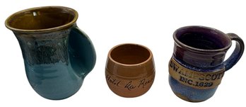 Signed Pottery Mugs And Dishes 3Pc (DR)