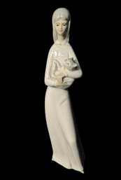 Miquel Requena Spanish Girl Holding Cat Tall Figurine