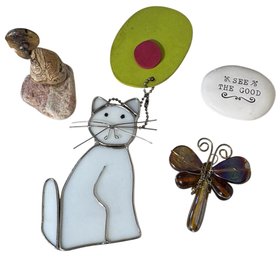Glass Cat And Decorative Figurines 4pc (LR)