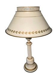 White & Gold Painted Toleware Desk Lamp Works! (BR1)