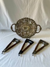 3 Hooks & A Silver Plate  (l)