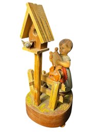 Reuge Swiss Music Box Lyre Playing Girl, Birdhouse & Squirrel