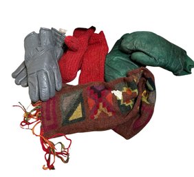 Colorful Woven Scarf & 3 Pairs Of Gloves (O1)